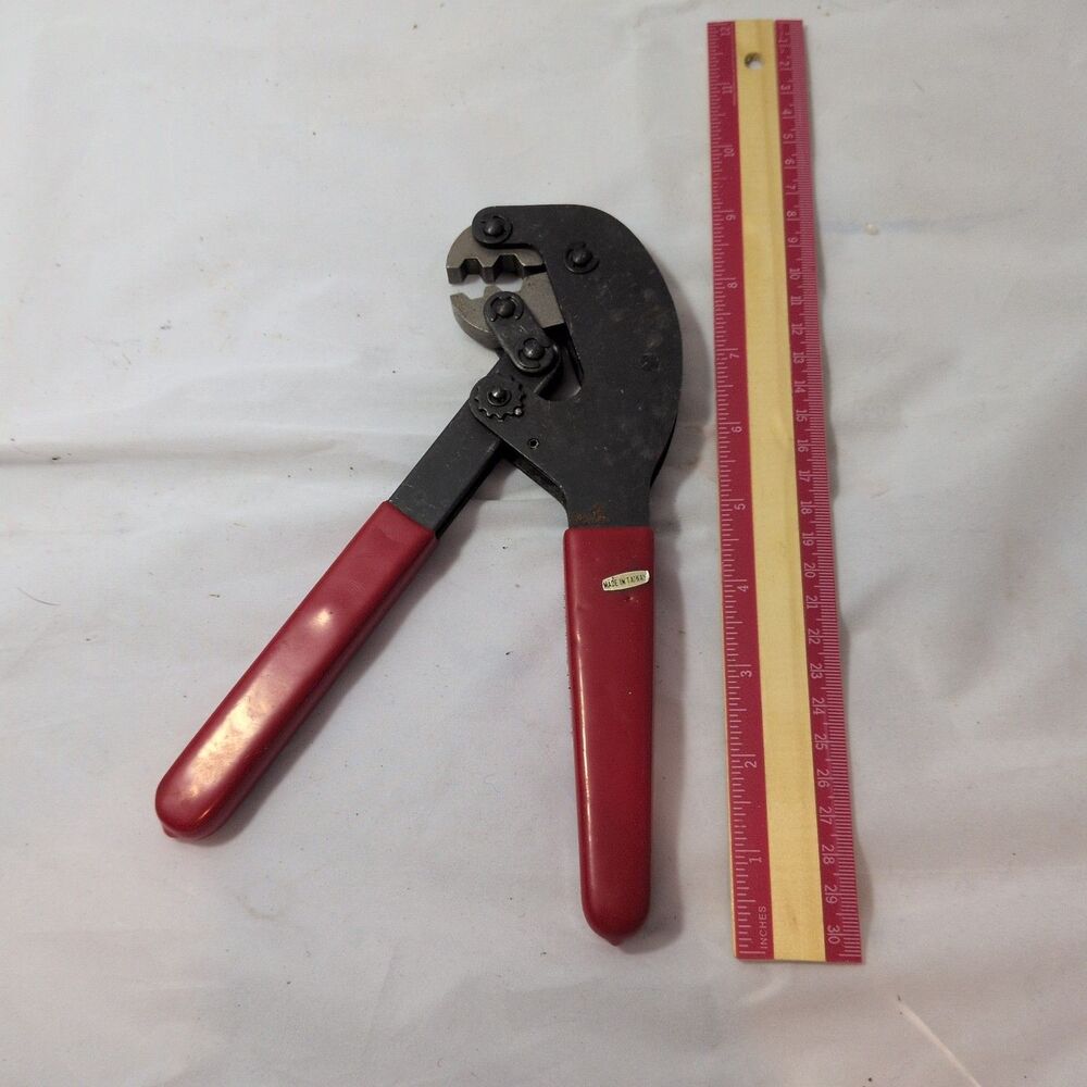 Red Handled Coaxial Cable Hex Hand Crimping Tool 9"